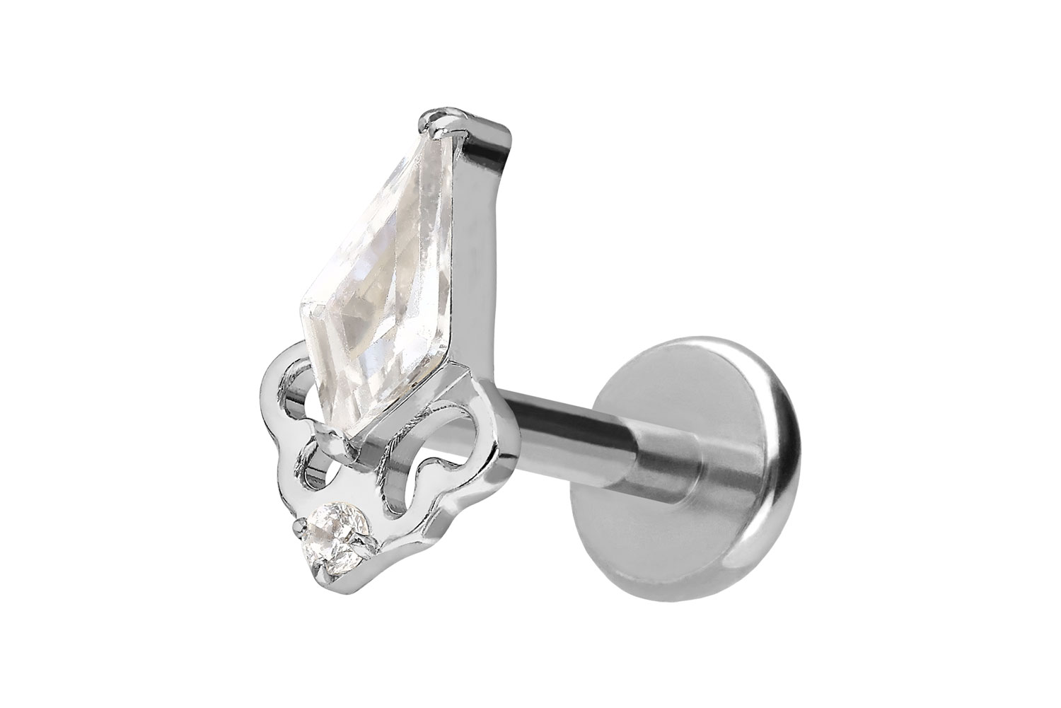 Titan Labret Piercing mit Push Fit KRISTALLSCHILD